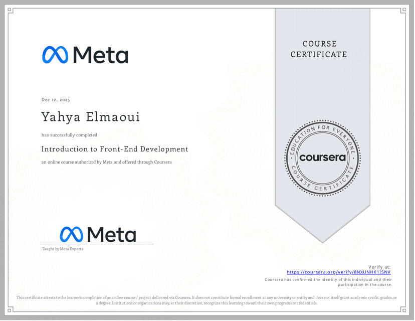 Introduction to Front-End Development certificate